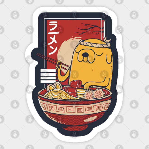 Adventure Time Jake the Dog enjoying a bowl of Ramen Noodles Sticker by A Comic Wizard